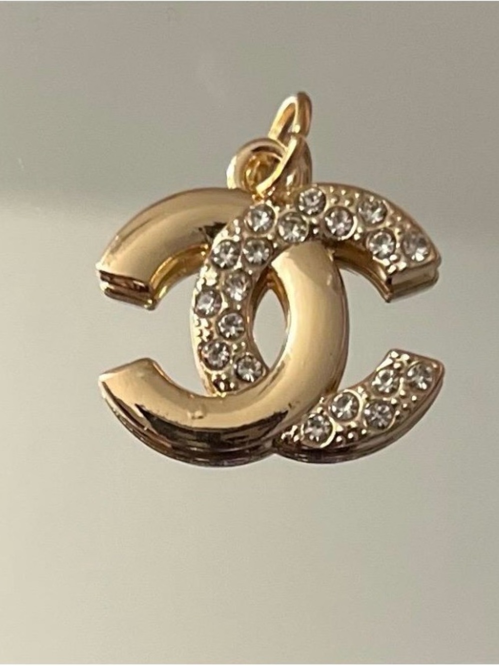 CHANEL Gold CC Logo Pendant with Clear Crystals